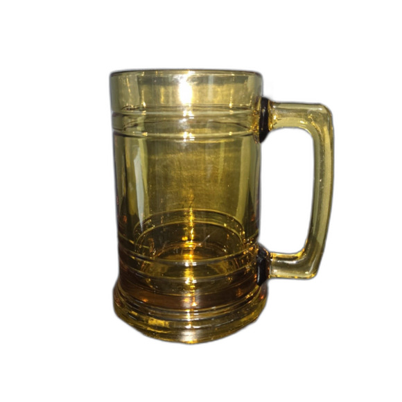 VINTAGE Amber Brown Glass Heavy Beer Mug 5" Square Stein Handle 1970s - Picture 1 of 6